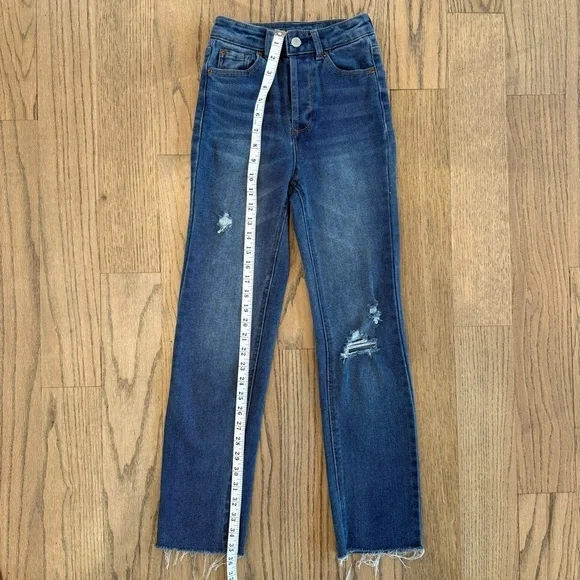 Vanilla Star Women’s Blue Distressed High Rise Button Fly Skinny Jeans Size 0/24 - Picture 5 of 11